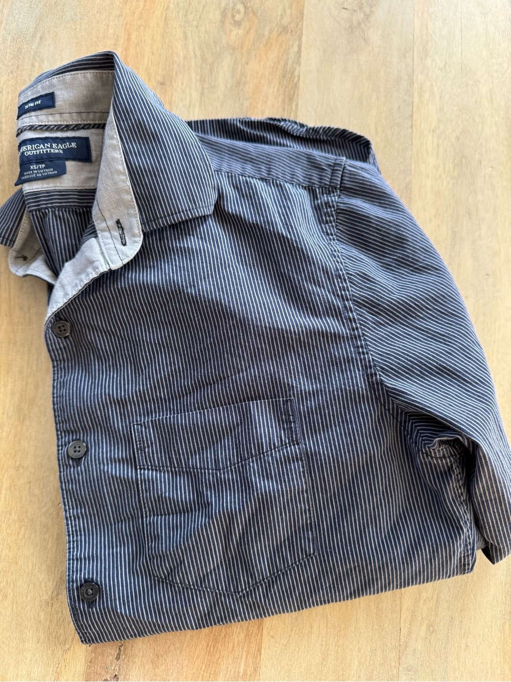Men's American Eagle Outfitters Navy and White Pinstripe Shirt